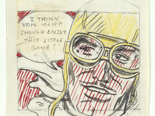 Roy Lichtenstein, Von Karp, 1963. Graphite pencil and colored pencil on paper, 14.6x14.3 cm. Private Collection 