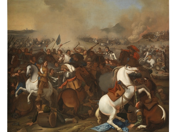  Aniello Falcone, Battaglia con cavalieri in costumi moderni, 1646, olio su tela, 120x142 cm.