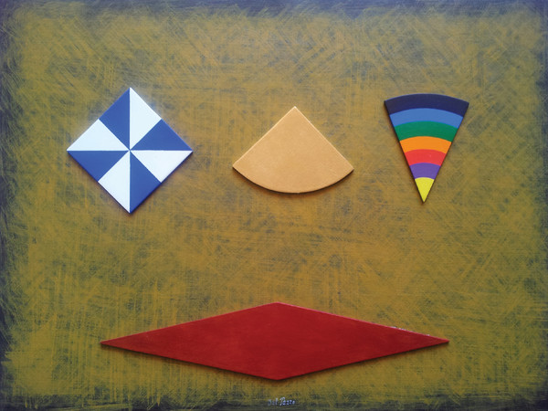 Lucio Del Pezzo, I have a dream, 2014, collage e acrilici su legno, cm 45x60