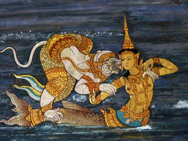 Suvannamaccha, figlia di Tosakanth, citata nelle versioni cambogiane e tailandesi dell'opera epica orientale Ramayana, che racconta le vicende della guerra tra Rama e Ravana con il suo esercito di scimmie, Ramakien Mural, Wat Phra Sri Rattana Satsadaram, Bangkok | Foto: Photo Dharma from Sadao, Thailand