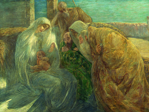 Gaetano Previati, Adorazione dei Magi, 1890-1894, Olio su tela, 58.8 x 131 cm, Tortona, “il Divisionismo” Pinacoteca Fondazione C.R. Tortona