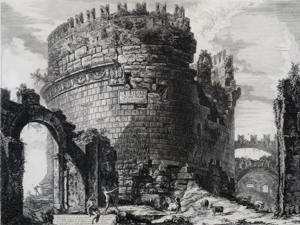 Giovanni Battista Piranesi, <em>Mausoleo di Cecilia Metella</em>, 1762, Acquaforte | Courtesy of Museo di Roma