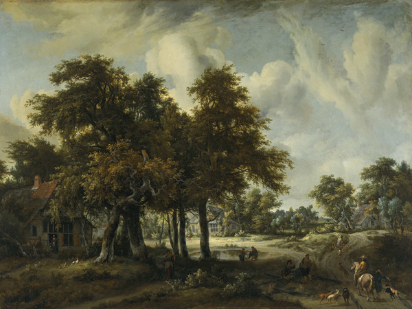 Meindert Hobbema, Paesaggio boschivo con casolari, 1665 circa, olio su tela, cm 88 x 120,7. L’Aia, Gabinetto reale di pitture Mauritshuis acquisito nel 1994 con il sostegno dello Stato dei Paesi Bassi, del barone Hans Heinrich Thyssen-Bornemisza, degli Amici della Fondazione Mauritshuis, del Fondo Culturale del principe Bernhard, della Rembrandt Society e dell’Algemene Loterij Nederland. © L’Aia, Gabinetto reale di pitture Mauritshuis