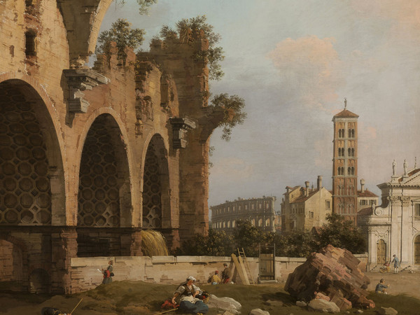 Canaletto (Venezia 1697-1768), La Basilica di Massenzio, Santa Francesca Romana e il Colosseo, Roma, 1753-1754, Olio su tela, 108.5 x 130 cm, Collezione privata | Courtesy of Matteo Salamon