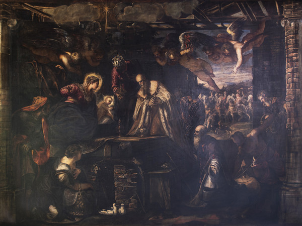 Tintoretto, L'adorazione dei magi, 1582, Sala Terrena Scuola Grande di San Rocco, Venezia, Olio su tela 544 x 425 cm | © Scuola Grande di San Rocco e Chiesa di San Rocco | Courtesy of Sky Italia s.r.l. Tintoretto – Un Ribelle a Venezia e Sky Arts Production Hub 2019