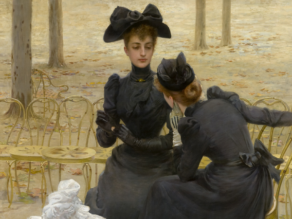 Vittorio Matteo Corcos, Istitutrici ai Campi Elisi, 1892 Olio su tela, 171 × 140 cm, Collezione Palazzo Foresti - Carpi