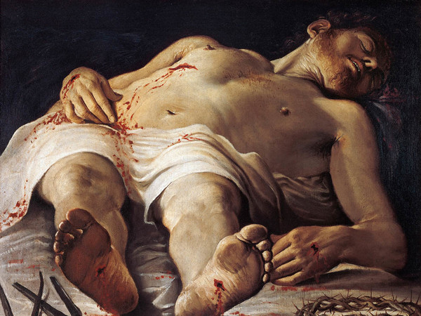 Annibale Carracci, Cristo morto e strumenti della Passione, 1583-1585, Olio su tela, 88.8 x 70.7 cm, Staatsgalerie Stuttgart