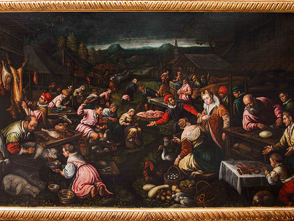 Leandro Bassano (attr.), Il piccolo mercato (Preparativi per la cena di Cana), olio su tela, cm. 114,5x185 Leandro Bassano (attr.), Il piccolo mercato (Preparativi per la cena di Cana), olio su tela, cm. 114,5x185