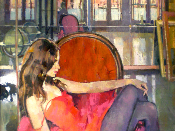 Geoffrey Humphries, Silvia in Studio, 2010, Olio su tela (Particolare), 70 x 100 cm | Courtesy of the Artist and The Osborne Studio Gallery, London