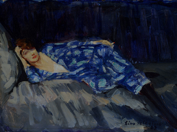 Lino Selvatico, Sinfonia bleu, 1923, Olio e tempera su tavola, 21 x 35 cm, Collezione privata | 