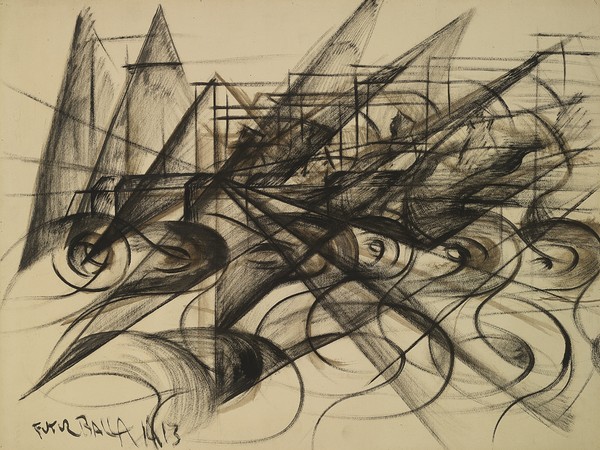 Giacomo Balla (Torino, 1871 - Roma, 1958), Automobile + velocità + luce, 1913, Acquerello e seppia su carta, 67 x 88.5 cm, Milano, Museo del Novecento, Galleria del Futurismo, Collezione Jucker, 1992