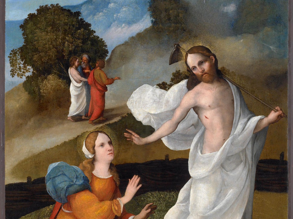 Ludovico Mazzolino, Noli me tangere, 1525 circa, Olio su tavola trasportato su tela, Brescia, Pinacoteca Tosio Martinengo Ludovico Mazzolino, Noli me tangere, 1525 circa, Olio su tavola trasportato su tela, Brescia, Pinacoteca Tosio Martinengo