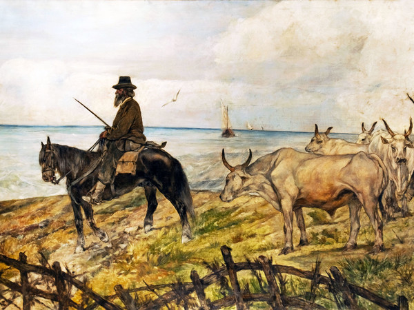 Giovanni Fattori, Maremma. Conduttori di mandrie, 1907, Olio su tela, cm. 90x152, Collezione privata