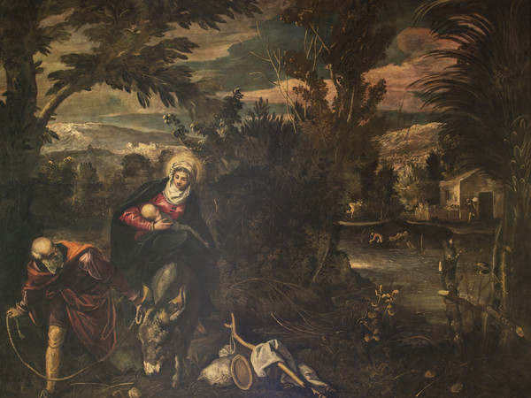 Tintoretto, La fuga in Egitto, 1582-1587, sala Terrena Scuola Grande di San Rocco, Venezia, Olio su tela, 580 x 422 cm | © Scuola Grande di San Rocco e Chiesa di San Rocco | Courtesy of Sky Italia s.r.l. Tintoretto – Un Ribelle a Venezia e Sky Arts Production Hub 2019