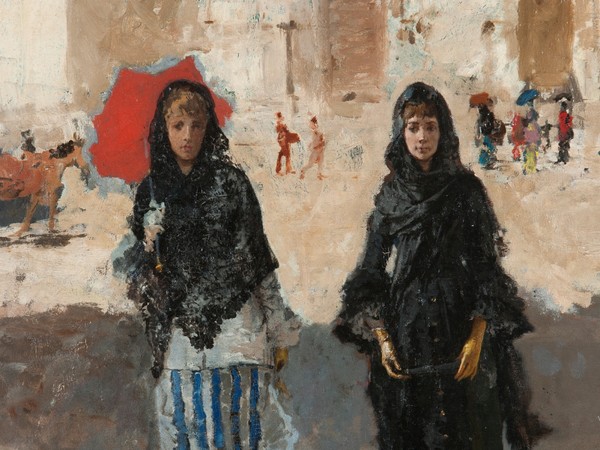 Mosè Bianchi, Uscita di chiesa, olio su tela, 83 x 64 cm