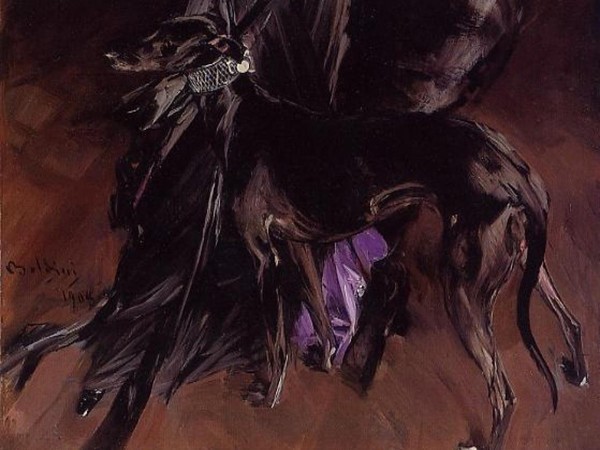 Giovanni Boldini (1842 - 1931), La marchesa Luisa Casati con un levriero, 1908, Collezione privata
