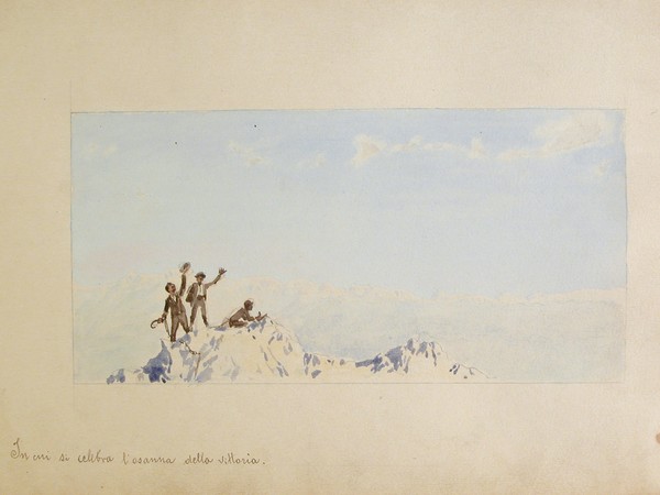Napoleone Cozzi, Dal taccuino Piccola Cima de Lavaredo, Pag. 20, 1898, Acquerello su carta, Trieste, Società Alpina delle Giulie Sezione di Trieste del C.A.I