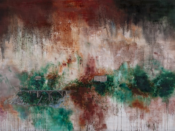 Zhang Xiaotao, La montagna vuota, 2023, olio su lino, 200×300 cm. Zhang Xiaotao, La montagna vuota, 2023, olio su lino, 200×300 cm.