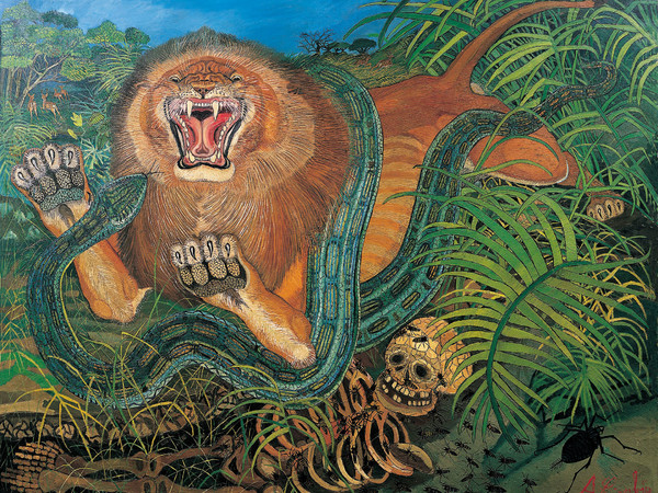 Antonio Ligabue, Re della foresta, 1959, Olio su tela, 190 x 251 cm | Courtesy of Fondazione Archivio Antonio Ligabue di Parma