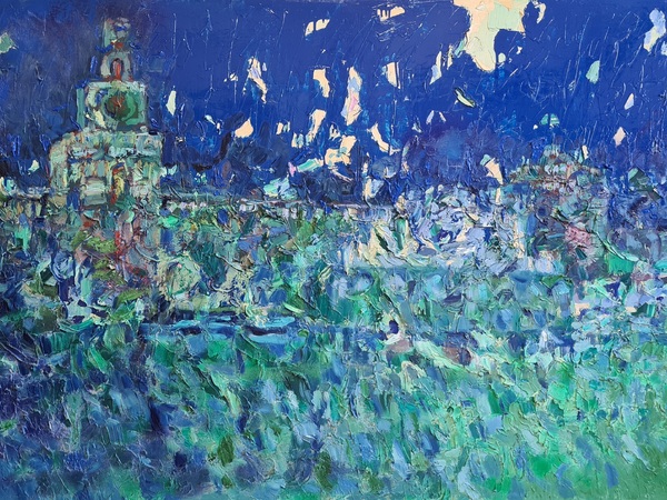 Domenico Asmone, Notturno, 2022, olio e smalto su tela, cm. 100x140