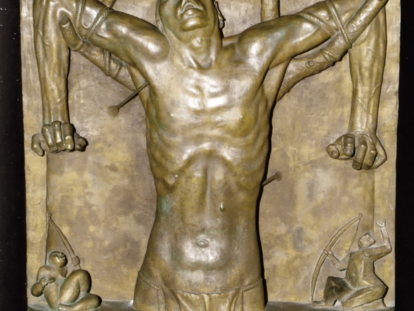 Franco Asco, Crocifissione - Frangar Non Flectar. Bronzo, cm 88x89x12
