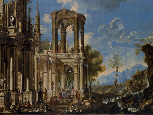 Francesco Aviani, Paesaggio con Lazzaro e il Ricco Epulone, 1714 circa, Olio su tela,  134.5 x 91 cm, Musei Civici di Vicenza, Palazzo Chiericati