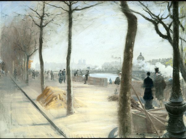 Giuseppe De Nittis, Lungo la Senna, 1876 circa, Pastello su tela, cm. 52x71,5, Collezione privata 