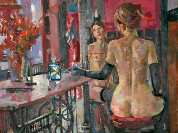 Geoffrey Humphries, Laura with Black Gloves, Olio su tela (Particolare), 55 x 80 cm | Courtesy of the Artist and The Osborne Studio Gallery, London