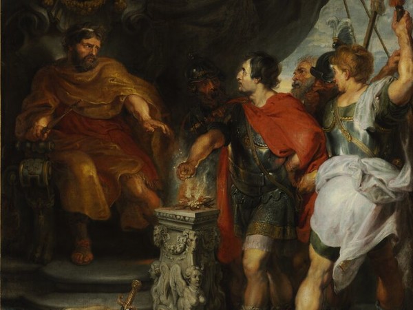 Peter Paul Rubens (Siegen 1577 - Anversa 1640), Anthonis Van Dyck (Anversa 1599 - Londra 1641), Muzio Scevola davanti a Porsenna, 1618-1620 ca. Olio su tela, 187x156 cm. © Museum of Fine Arts, Budapest 2015
