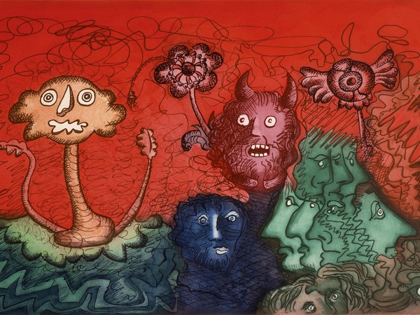 Enrico Baj, Incontri ravvicinati, 1986. Acquaforte 