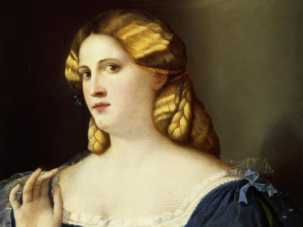 Palma il Vecchio, Giovane donna in abito blu con ventaglio. Kunsthistorisches Museum Wien, Gemäldegalerie. ©2014. DeAgostini Picture Library / Scala, Firenze