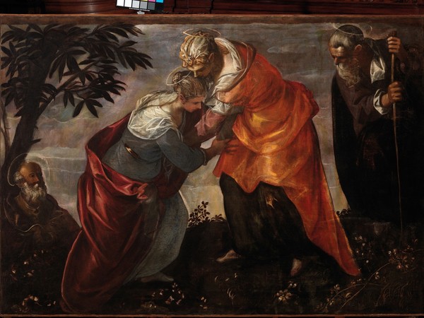 Jacopo Robusti detto Tintoretto, Visitazione, 1588 circa, 158x237 cm, olio su tela, Scuola Grande di San Rocco, Venezia