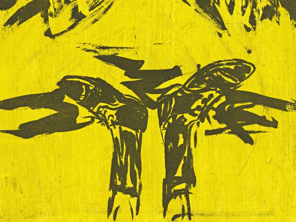 Georg Baselitz, Spaziergang (Walk) (from Spaziergang ohne Stock / Stroll Without a Stick), 2004, Acquatinta, Collezione privata | Courtesy © Georg Baselitz 2026 | Foto: Jochen Littkemann Georg Baselitz, Spaziergang (Walk) (from Spaziergang ohne Stock / Stroll Without a Stick), 2004, Acquatinta, Collezione privata | Courtesy © Georg Baselitz 2026 | Foto: Jochen Littkemann