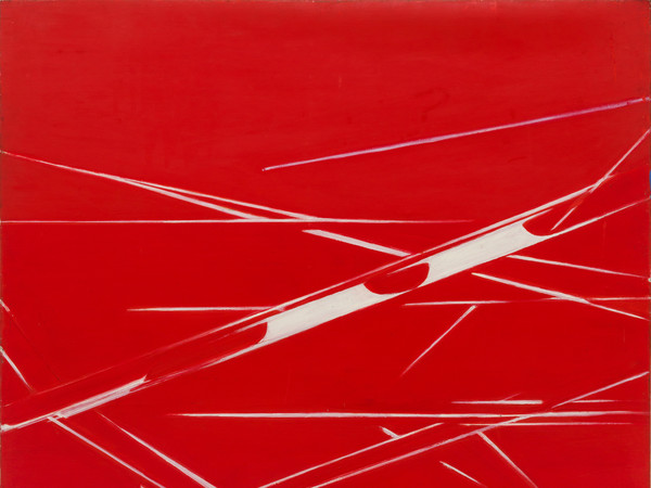 Titina Maselli, Fili nel cielo, 1969, Olio su tela, 169 x 250 cm, Galleria Massimo Minini di Brescia | Courtesy of Galleria Massimo Minini, Brescia | Foto: Gilberti Petrò