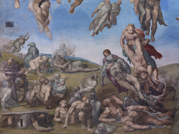 Michelangelo Buonarroti, Cappella Sistina, Giudizio Universale, part. dopo l’installazione del nuovo impianto di illuminazione Foto Boutique Creativa © Governatorato SCV – Direzione dei Musei