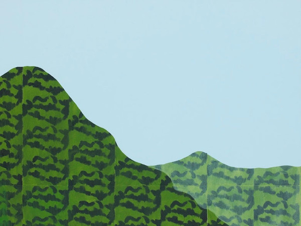 Nobuyuki Takahashi, June -The View from A Tonkatsu Restaurant in Hayama-, 2012, acrylic and collage on canvas, 45.5×60.6 cm - Courtesy: Artist and Base Gallery