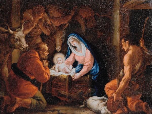 Giuseppe Varotti (Bologna 1715-1780), Adorazione dei pastori, Olio su tela, 41.8 x 32 cm, Provenienza: Mercato antiquario, Bologna, 2015