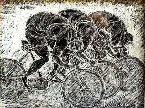 Toni Boni, La volata, 1965, graffito su marmo