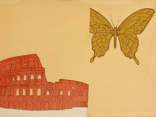 Renato Mambor, Colosseo e farfalla, 1966, Smalto e acrilico su tela, 100 x 70 cm, Collezione Patrizia e Blu Mambor