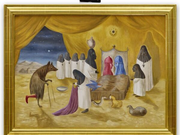 Leonora Carrington, The Lovers, 1987. Olio su tela, 76 x 103 cm. FAMM (Female Artists of the Mongins Museum), France / The Levett Collection