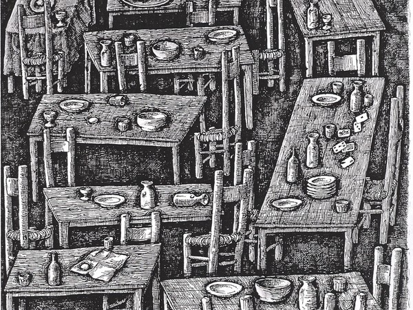 Domenico Gnoli, Osteria vuota (1959), penna e china su carta, 70 x 50 cm