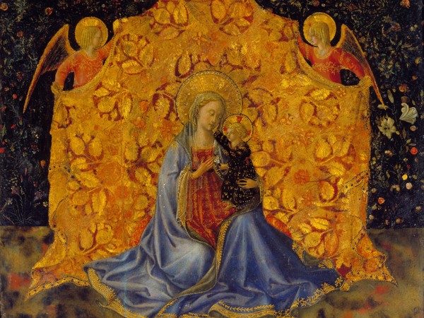 Benozzo Gozzoli (Firenze, 1420 circa - Pistoia, 1497), Madonna con il Bambino e gli Angeli, 1449-1450 circa, Tempera su pannello, 34.7 x 29.4 cm, Fondazione Accademia Carrara, Bergamo