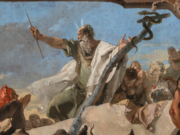 Giambattista Tiepolo, Castigo dei serpenti, 1732-1734 circa, Olio su Tela, 167 x 1355 cm, Provenienza Chiesa dei Santi Cosma e Damiano, Venezia, Gallerie dell'Accademia | © G.A.VE Archivio fotografico | Foto: © Matteo De Fina | Courtesy Ministero della Cultura - Gallerie dell’Accademia di Venezia