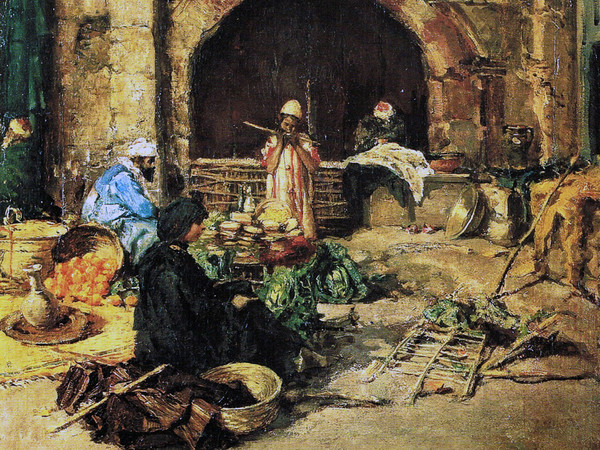 Pompeo Mariani, Mercato al Cairo, 1881. Olio su tela, 72 x 56 cm
