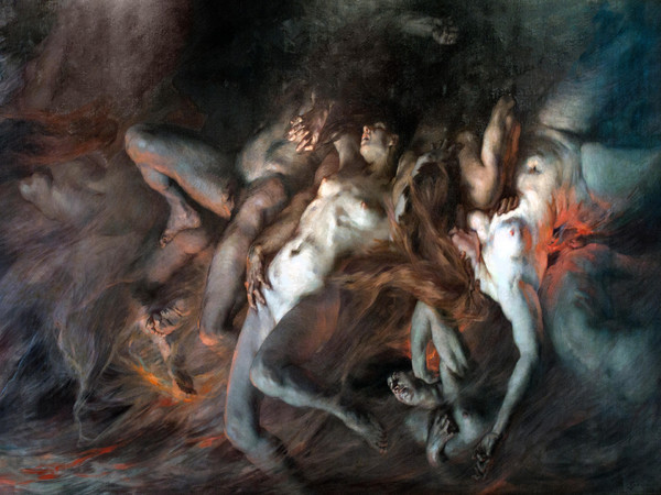 Victor Prouvé (Nancy, 1858 - Sétif, 1943), Il secondo cerchio. I lussuriosi, 1889, Olio su tela, 206 x 399 cm, Nancy, Musée des Beaux-Arts