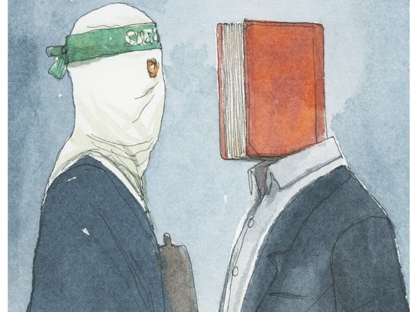 GIPI, Illustrazione per La lingua ai tempi della Jihad - articolo di Salman Rushdie, 2014 © Gipi