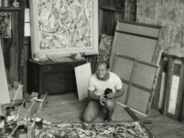Jackson Pollock in his studio, ca. 1947 / Herbert Matter, photographer. Jackson Pollock and Lee Krasner papers, Archives of American Art, Smithsonian Institution. 