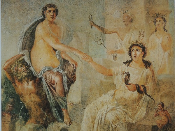 Io accolta da Iside a Canopo, Pompei, Tempio di Iside, cd. ekklesiasterion, Affresco su intonaco. 150 x 137,5 cm, Napoli, Museo Archeologico Nazionale |