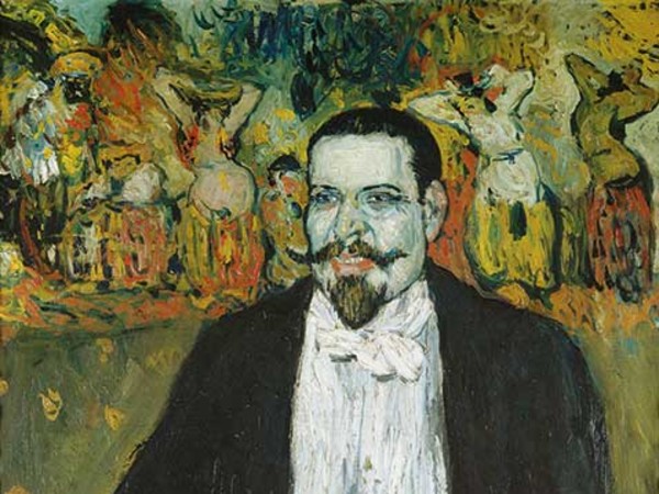 Pablo Picasso, Ritratto di Gustave Coquiot, 1901. Olio su tela, cm 100 x 81. Parigi, Centre Pompidou, Musée national d’art moderne, in deposito al Musée national Picasso
