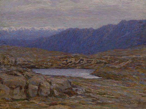 Emilio Longoni, Laghetto del Bernina, 1911 circa. Olio su tela fissata su cartone, 29 x 39 cm